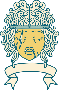 Retro Dövme Tarzı Ork barbar karakter yüzü Bir insan tarafından çizilmiş bayrak