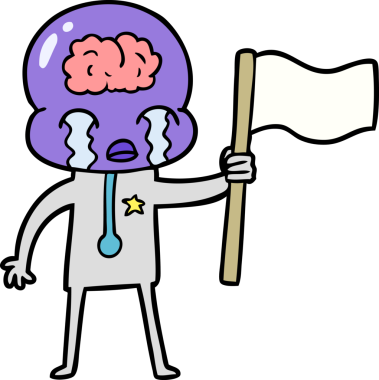 Çizgi film ağlayan koca beyinli uzaylı bir insan tarafından çizilmiş bayrağı sallıyor