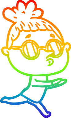 Gökkuşağı gradyan çizgi çizimi bir insan tarafından çizilmiş gözlük takan bir kadın.