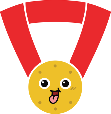 Bir insan tarafından çizilmiş altın madalyanın düz renkli retro karikatürü