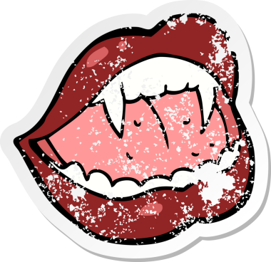 Bir insan tarafından çizilmiş vampir dudaklı karikatür yapıştırması.