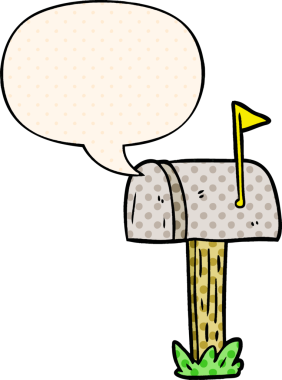 Bir insan tarafından çizilmiş çizgi roman tarzında konuşma baloncuğu olan karikatür posta kutusu