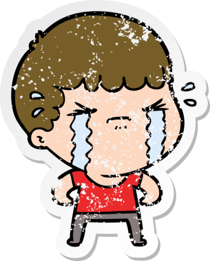 Bir insan tarafından çizilmiş ağlayan bir karikatürcünün sıkıntılı çıkartması.