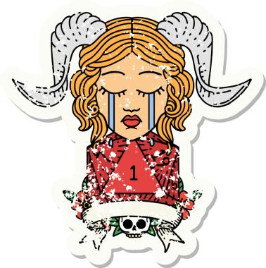 Retro Dövme Biçimi Ağlama Ağlama Doğal bir D20 zar atışıyla bir insan tarafından çizilmiş