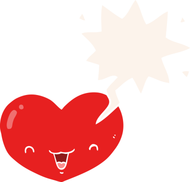 Bir insan tarafından çizilmiş eski tarz konuşma baloncuğu olan kalp karakterini seviyorum.