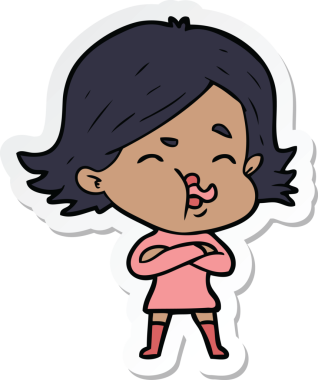 Bir insan tarafından çizilmiş bir karikatür kızının çıkartması.