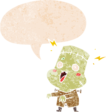 çizgi filmlerdeki ölü canavar adam grunge içinde konuşma baloncuğu olan insan tarafından çizilmiş tedirgin bir eski tarz.