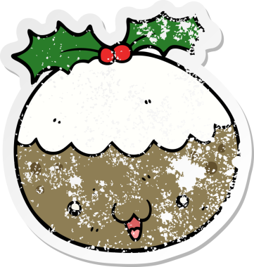 Bir insan tarafından çizilmiş tatlı bir Noel pudinginin sıkıntılı çıkartması.