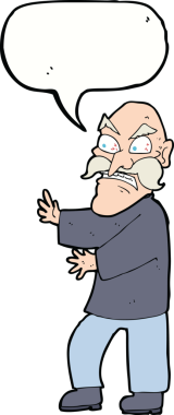 Bir insan tarafından çizilmiş konuşma balonlu kızgın yaşlı adam çizgi filmi.