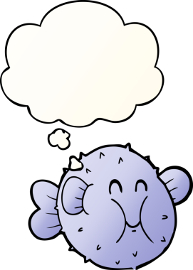 Düşünce baloncuklu balon balığı, bir insan tarafından çizilmiş yumuşak eğimli balon balığı.