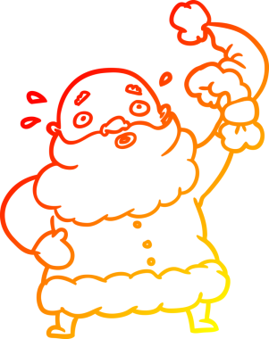 Bir Noel Baba 'nın bir insan tarafından çizilmiş şapkasını salladığı sıcak çizgi çizimi.