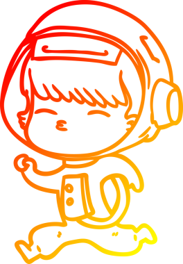 Bir insan tarafından çizilmiş sıcak gradyan çizgi çizimi meraklı koşu astronotu