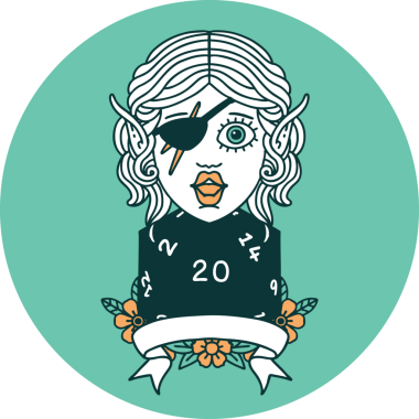 Bir insan tarafından çizilmiş doğal yirmi zarlı elf düzenbaz karakteri simgesi