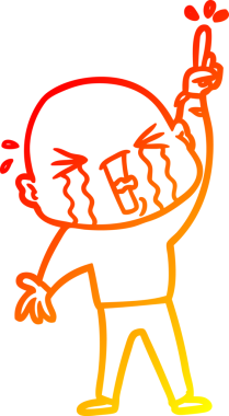 Bir insan tarafından çizilmiş, ağlayan kel bir adamın çizgi çizimi.