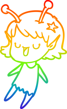 gökkuşağı gradyan çizimi mutlu bir uzaylı kız çizgi filmi bir insan tarafından çizildi