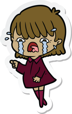 Bir insan tarafından çizilmiş ağlayan bir çizgi film kızına ait etiket.