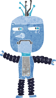 Bir insan tarafından çizilmiş çizgi film sallayan robot.