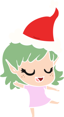 Bir insan tarafından çizilmiş Noel Baba şapkası giyen bir elf kızının çizilmiş mutlu el resmi.