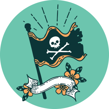 Bir insan tarafından çizilmiş, dövme stili bir korsan bayrağı.