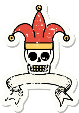 Bir insan tarafından çizilmiş eski bir kafatası soytarısı etiketi.