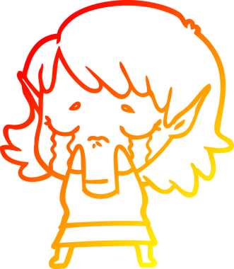 Bir insan tarafından çizilmiş, ağlayan bir elf kızı çizimi.