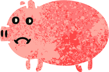 Bir insan tarafından çizilmiş bir domuzun retro çizim tarzı karikatürü