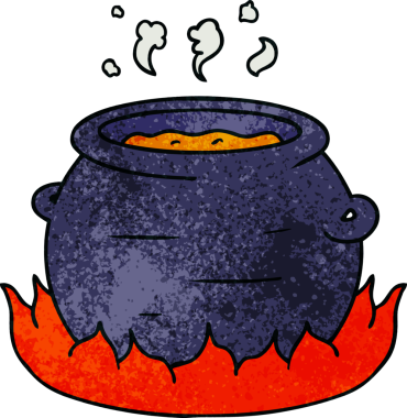 Bir insan tarafından çizilmiş bir tencere güvecin el çizimi karikatürü.