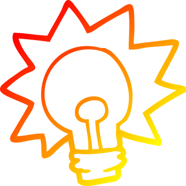 Bir insan tarafından çizilmiş parlak bir ampulün çizgi çizimi.