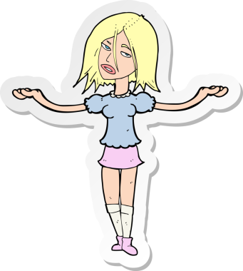 Bir insan tarafından çizilmiş omuz silken bir karikatür kadının çıkartması.