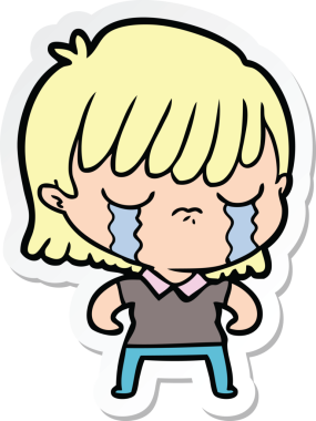 Bir insan tarafından çizilmiş, ağlayan bir karikatür kadının çıkartması.