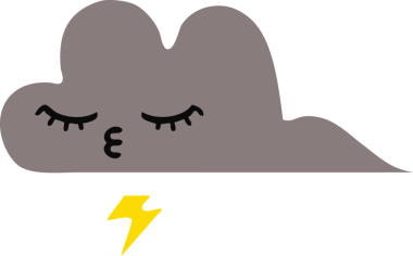 Bir insan tarafından çizilmiş bir fırtına bulutunun düz renkli retro karikatürü