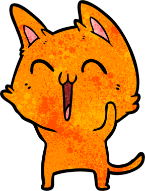 Bir insan tarafından çizilmiş mutlu çizgi film kedisi.