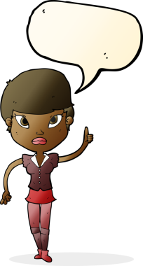 Bir insan tarafından çizilmiş konuşma baloncuğu fikri olan bir karikatür kadın.