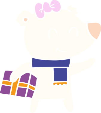 Bir insan tarafından çizilmiş Noel hediyeli dişi kutup ayısı.