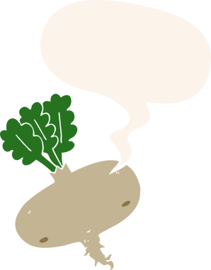 bir insan tarafından çizilmiş retro tarzı konuşma baloncuklu pancar kökü.