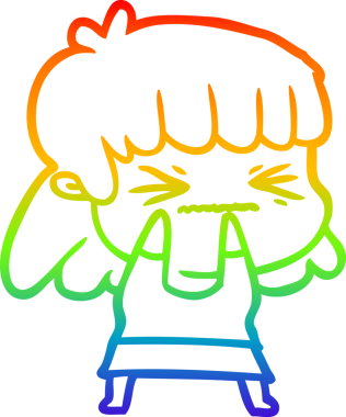 Gökkuşağı gradyan çizimi bir insan tarafından çizilmiş kızgın bir kız çizgi filmi