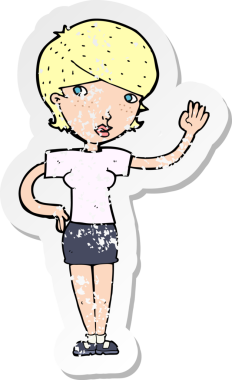 Bir insan tarafından çizilmiş bir karikatür kadının gerilmiş çıkartması.