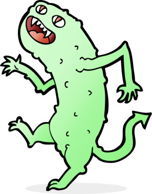 Bir insan tarafından çizilmiş çizgi film dansı canavarı.