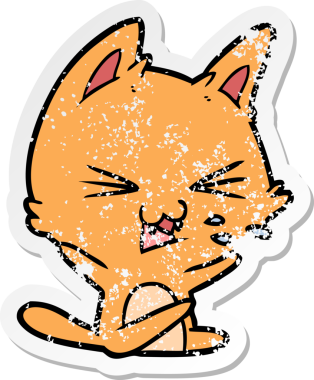 Bir insan tarafından çizilmiş bir çizgi film kedisinin sıkıntılı çıkartması.