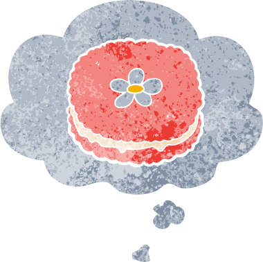 Düşünce baloncuklu çizgi film bisküvisi grunge sıkıntılı retro dokuma tarzı bir insan tarafından çizilmiş