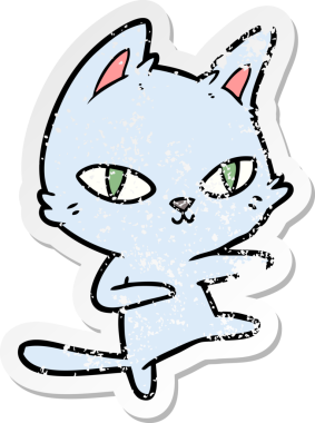 Bir insan tarafından çizilmiş çizgi film kedisinin sıkıntılı çıkartması.