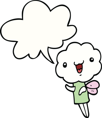 Bir insan tarafından çizilmiş konuşma baloncuğu olan sevimli çizgi film bulutu kafa yaratığı.