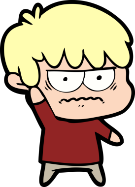 Bir insan tarafından çizilmiş sinirli çizgi film çocuğu.