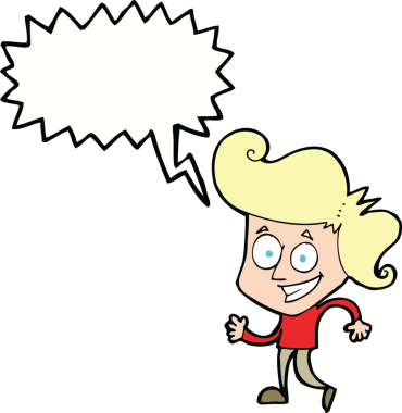 Bir insan tarafından çizilmiş konuşma balonuyla sırıtan çizgi film adamı.