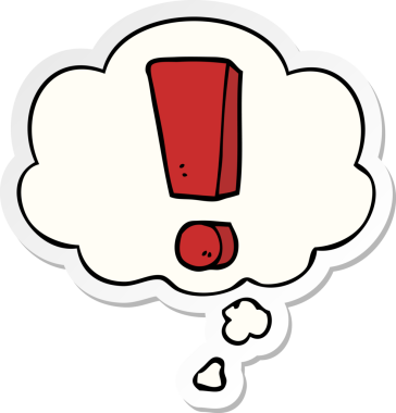 insan tarafından çizilmiş bir çıkartma olarak düşünce baloncuğu ile çizgi film ünlem işareti