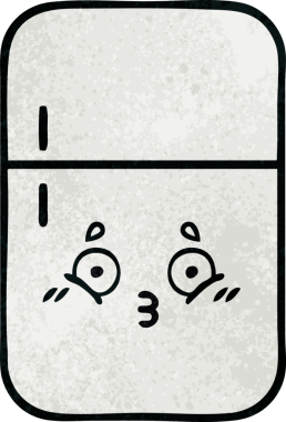 Bir insan tarafından çizilmiş buzdolabının retro grunge desenli karikatürü.