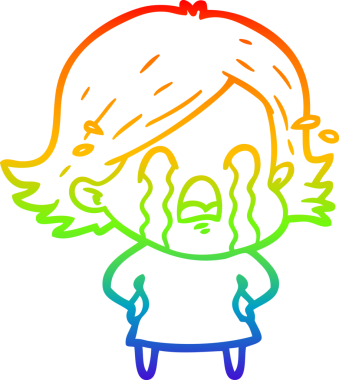 Gökkuşağı gradyan çizimi bir insan tarafından çizilmiş ağlayan bir çizgi kadın çizimi