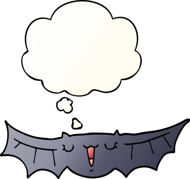 Düşünce baloncuğu olan karikatür yarasası bir insan tarafından çizilmiş.