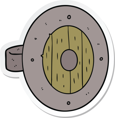 Bir insan tarafından çizilmiş Viking kalkan karikatürü çıkartması.