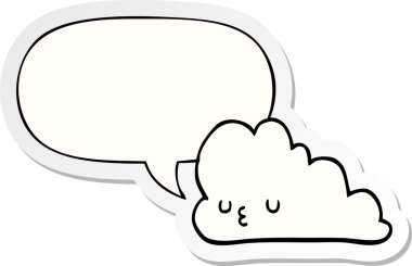 Bir insan tarafından çizilmiş baloncuk çıkartmalı şirin bir çizgi film bulutu.